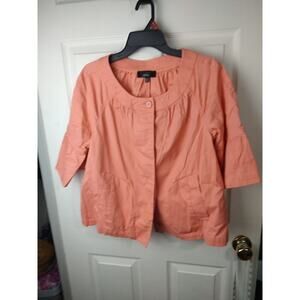 Talbots Woman 14WP Jacket Orange Coral 3/4 Sleeve Hidden Button Close Front...